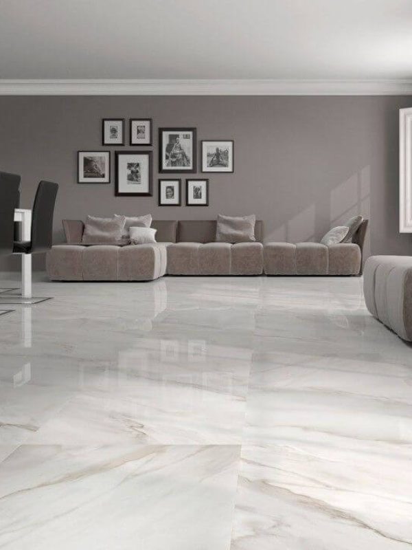 Calacatta White Gloss Floor Tiles - Beige Vein Design